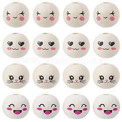 100Pcs 4 Styles Printed Wood European Beads&nbsp;WOOD-GF0002-44