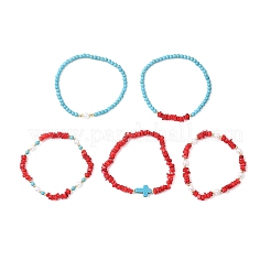 5Pcs 5 Styles Natural Freshwater Shell & Synthetic Turquoise Stretch Bracelests&nbsp;BJEW-JB12704