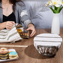 1Pc Rectangle Striped Linen Cloth Homemade Bread Drawstring Bags with 1Pc Bowl Cover&nbsp;ABAG-CP0001-25