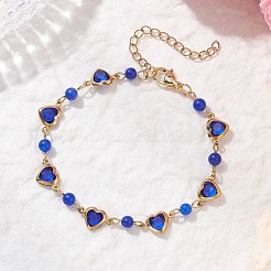Heart Stainless Steel & Glass Connector Charms Bracelets&nbsp;BJEW-JB12656-01