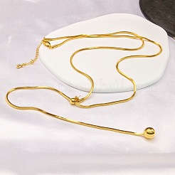 White Round Plastic Pearl Tassel 304 Stainless Steel Round Snake Chain Lariat Necklaces for Women&nbsp;WG7536F-02