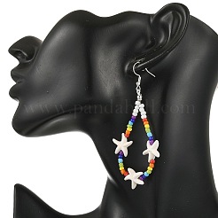 Baking Paint Glass Seed & Synthetic Turquoise Dangle Earrings for Women&nbsp;EJEW-JE07402