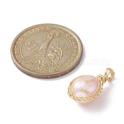 3Pcs Natural Cultured Freshwater Pearl Copper Wire Wrapped Pendants&nbsp;PALLOY-JF02201