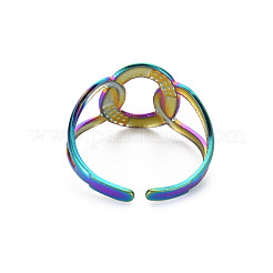 Rainbow Color 304 Stainless Steel Interlocking Ring Cuff Ring&nbsp;RJEW-N038-042M