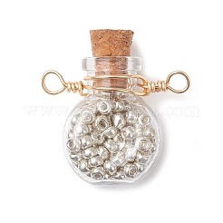 6Pcs 6 Colors Glass Bottle with Round Seed Beads Inside Connector Charms&nbsp;PALLOY-JF04511-02