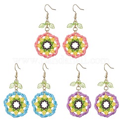 3 Pairs 3 Colors Glass Seed Beaded & 304 Stainless Steel Dangle Earrings&nbsp;EJEW-MZ00719