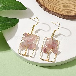 Natural Rose Quartz Chips Tree Dangle Earrings&nbsp;EJEW-JE05734-03