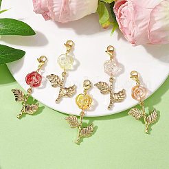 5Pcs 5 Colors Rose Glass Pendant Decorations&nbsp;HJEW-JM01915
