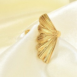 Leaf 304 Stainless Steel Open Cuff Rings for Women&nbsp;RJEW-G338-06G