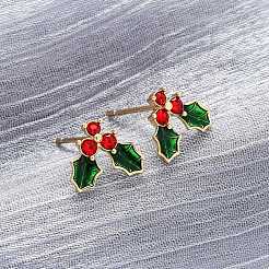Cubic Zirconia Cherry Stud Earrings with Enamel&nbsp;LS-EJEW-P199-14G