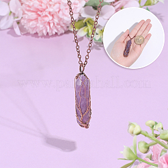 1Pc Natural Amethyst Bullet Macrame Pouch Pendant Alloy Chain Necklaces&nbsp;NJEW-PA0001-01B