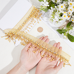 Polyester & Glass Rhinestone & Imitation Pearl Beaded Tassel Ribbon&nbsp;DIY-CY0003-68A