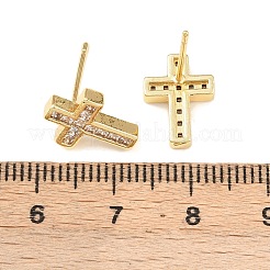 Brass Micro Pave Clear Cubic Zirconia Cross Stud Earrings&nbsp;EJEW-F400-22B-G
