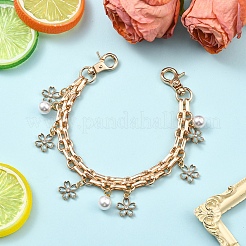 Alloy Enamel Flower with ABS Plastic Pearl Round Bead Charm Iron Chain Bag Decorative Chains&nbsp;HJEW-FS00054-02