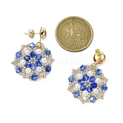 Flower Handmade Glass Seed Beads & Shell Pearl Dangle Stud Earrings&nbsp;EJEW-MZ00361-03