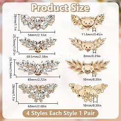 8Pcs 4 Styles Wing Alloy Rhinestone Shoe Buckle Clips&nbsp;FIND-AR0006-03G