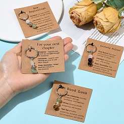 4 Styles Round Natural Mixed Stone Keychains&nbsp;KEYC-YW0001-33