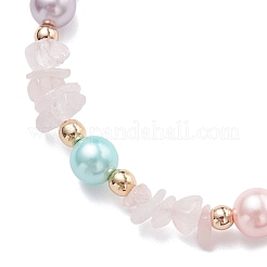 Natural Rose Quartz Chip Beaded Bracelets for Women&nbsp;BJEW-JB12309-01