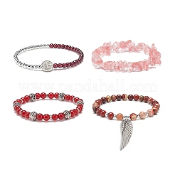4Pcs 4 Style Natural Mixed Gemstone Beaded Stretch Bracelets Set&nbsp;BJEW-JB08878