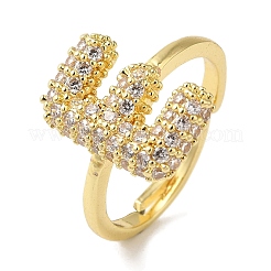 Rack Plating Letter Brass Micro Pave Clear Cubic Zirconia Adjustable Rings for Women&nbsp;KK-S391-03G-E