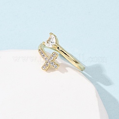 Brass Micro Pave Cubic Zirconia Cuff Rings for Women&nbsp;RJEW-L334-04G