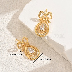 Brass Clear Cubic Zirconia Butterfly with Teardrop Dangle Stud Earrings&nbsp;EE7763