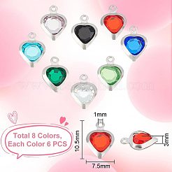 48Pcs 8 Colors Electroplated Natural Quartz Stainless Steel Faceted Heart Charms&nbsp;STAS-UN0056-89