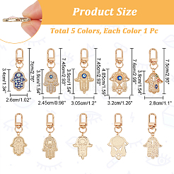 5Pcs 5 Colors Hamsa Hand/Hand of Miriam with Evil Eye Alloy Enamel Pendant Decoration&nbsp;HJEW-NB0001-75