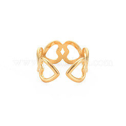 Ion Plating(IP) 304 Stainless Steel Open Heart Wrap Cuff Ring for Women&nbsp;RJEW-S405-170G