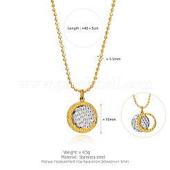 Two Tone 304 Stainless Steel Textured Disc and Ring Pendant Ball Chain Necklaces for Women&nbsp;WG0A234-01