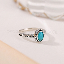 Adjustable Synthetic Turquoise with 925 Sterling Silver Cuff Open Rings&nbsp;RJEW-C155-05C