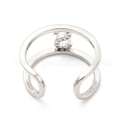 Clear Cubic Zirconia Initial Letter Open Cuff Ring&nbsp;RJEW-A012-01P-S