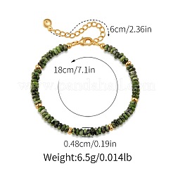 Handmade Natural Green Spot Jasper Rondelle Beaded Bracelets with 304 Stainless Steel End Chains&nbsp;XL9343-6