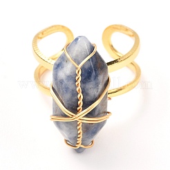 Copper Wire Wrapped Natural Gemstone Adjustable Rings for Women&nbsp;RJEW-JR00386
