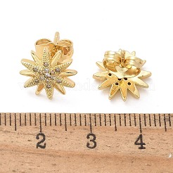 Star Brass Micro Pave Clear Cubic Zirconia Stud Earrings&nbsp;EJEW-D305-14G