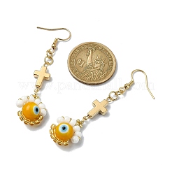Handmade Seed Evil Eye & Cross Dangle Earrings&nbsp;EJEW-MZ00227-04