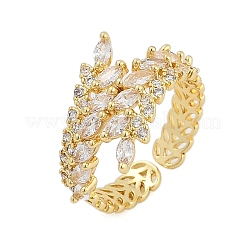 Rack Plating Brass Micro Pave Clear Cubic Zirconia Cuff Rings for Women&nbsp;RJEW-M028-56G
