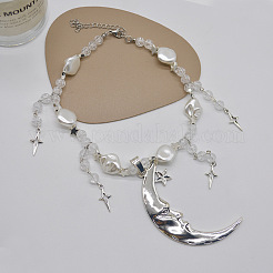 Moon Star Alloy & Silver Color Plastic Imitation Pearl Big Pendant Necklaces for Women&nbsp;FS-WG21961-01