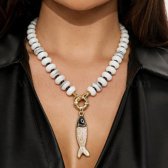 Bohemian Alloy Enamel Fish Pendant Rondelle Resin Beaded Necklaces for Women&nbsp;WGAFD1E-01