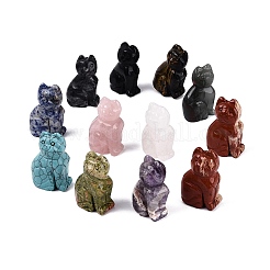 Natural & Synthetic Mixed Gemstone Cat Shape Figurines Set&nbsp;G-Q615-09