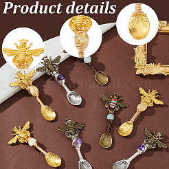 12Pcs 3 Colors Alloy Coffee Tea Spoon & Bee Pendants&nbsp;PALLOY-GA00013