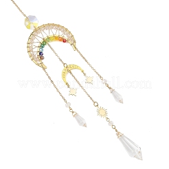 Star Moon Brass & Rainbow Chakra Glass Beads Suncatchers&nbsp;HJEW-TA00502