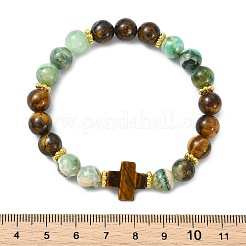 Natural Tiger Eye & Green Line Jasper & Alloy Beads Stretch Bracelets for Women Men&nbsp;BJEW-JB14037