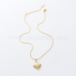 3Pcs Vintage Stainless Steel Pave Imitation Pearl Fan Pendant French Necklaces for Women&nbsp;FO5393