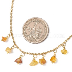 Natural Amber Chip Pendant Bib Necklaces with 304 Stainless Steel Cable Chains&nbsp;NJEW-JN05942