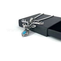 Stainless Steel Pave Synthetic Turquoise Deer Pendant Necklaces for Men Women&nbsp;UP8679