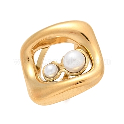 304 Stainless Steel with Plastic Pearl Adjustable Cuff Rings&nbsp;RJEW-Z093-02G