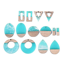 14Pcs 7 Styles Opaque Resin & Ash Wood Pendants&nbsp;RESI-N053-13