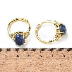 Brass Micro Pave Cubic Zirconia with Natural Lapis Lazuli Cuff Open Rings&nbsp;RJEW-T035-01G-B