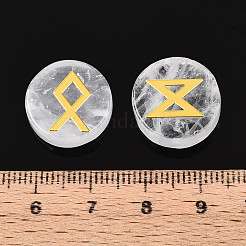 Brass Elder Futhark Alphabet Engraved Symbol Flat Round Natural Quartz Crystal Rune Stones&nbsp;G-I373-01B